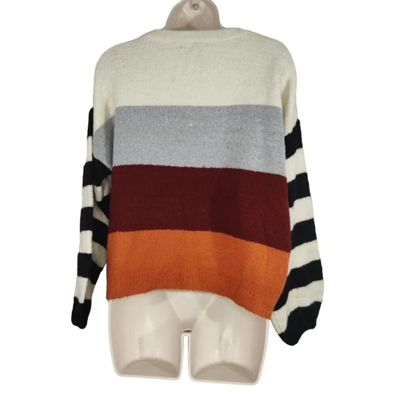 Runway 7 Ivory Red Orange Gray Striped Sweater Size XL Long Sleeve Crewneck - Picture 3 of 5